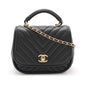Chanel Chevron Coco Mark Top Handle 2way Chain Shoulder Bag Black Leather