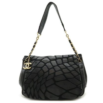 Chanel Lambskin Coco Mark Shoulder Chain Flap Bag Black Gold Hardware