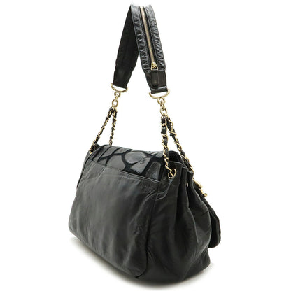 Chanel Lambskin Coco Mark Shoulder Chain Flap Bag Black Gold Hardware