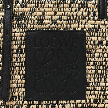 Raffia Small Square Basket Tote Bag Black Natural