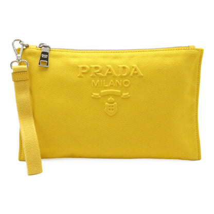 Prada Embossed Logo Canvas Leather 2way Clutch Bag
