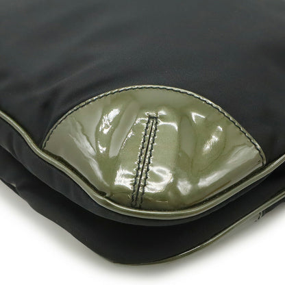 Prada Triangle Logo Nylon Patent Leather Shoulder Bag