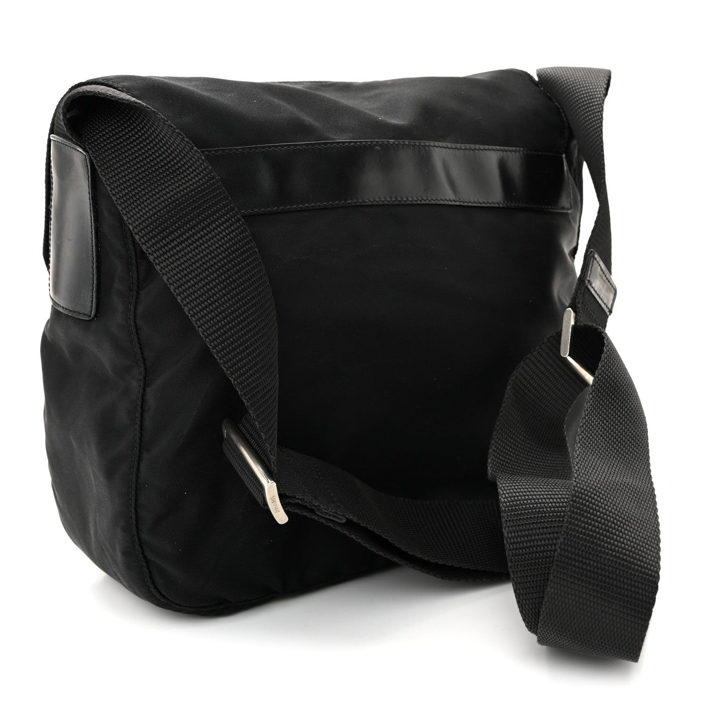 Nylon Vela Saffiano Single Buckle Messenger Shoulder Bag Black