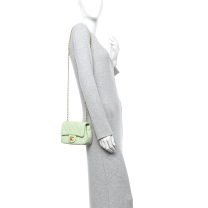Lambskin Quilted Mini Pearl Crush Flap Light Green