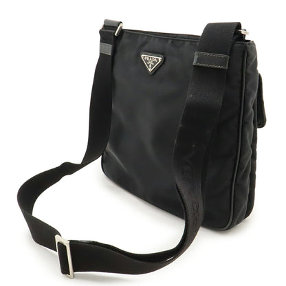 Prada Logo Jacquard Nylon Leather Shoulder Bag