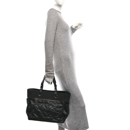 Coated Canvas Quilted Large Paris Biarritz Tote Black