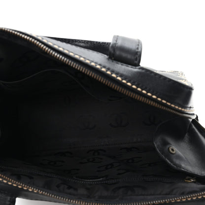 Calfskin Wild Stitch Vertical Top Handle Bag Black