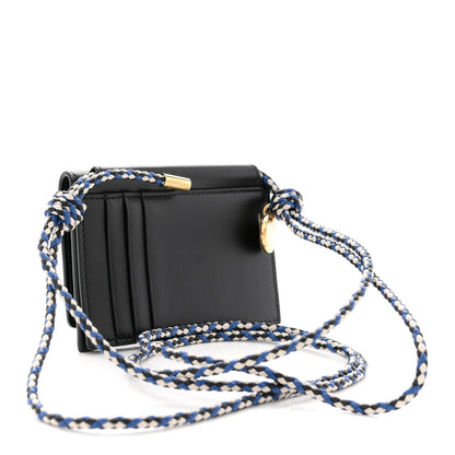 Vitello Card Holder With Braided Strap Black