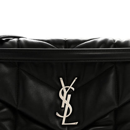 Lambskin Quilted Medium Loulou Puffer Monogram Chain Satchel Black
