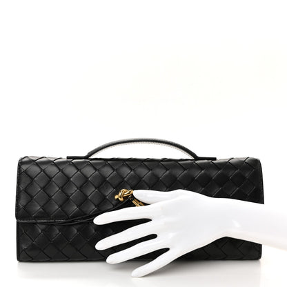 Nappa Intrecciato Long Andiamo Top Handle Clutch Black