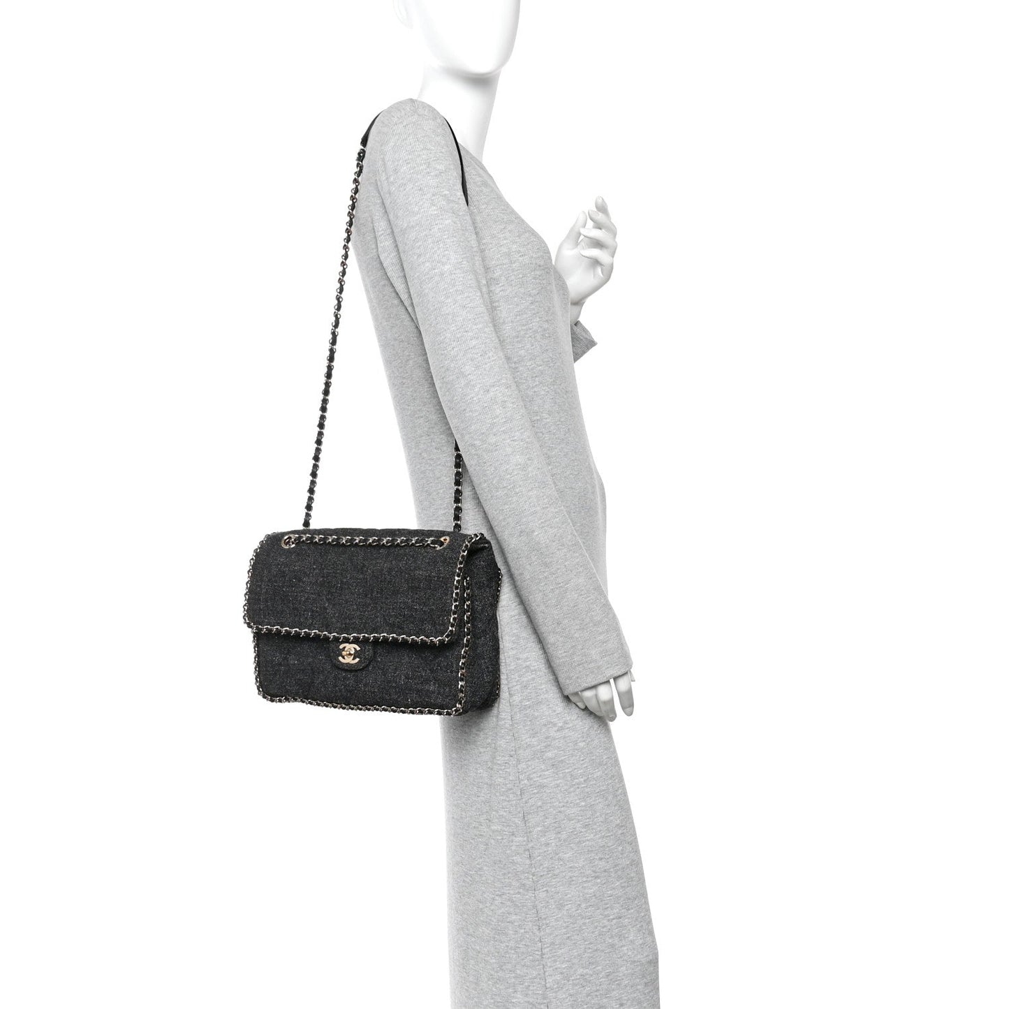 Wool Tweed Quilted Coco Neige Chain Around Flap Black