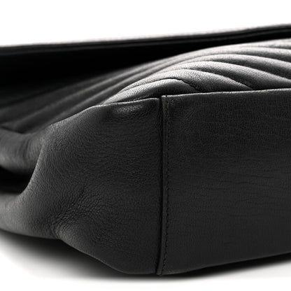 Sheepskin Matelasse Chevron Monogram Large College Satchel Black