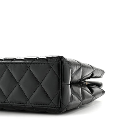 Shiny Aged Calfskin Quilted Nano Kelly Shopper Black