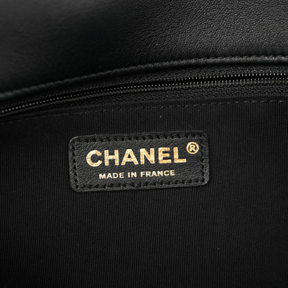 Lambskin Braided Woven Medium Boy Flap Navy Black