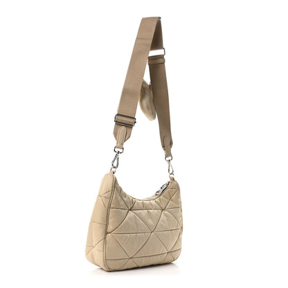 Re-Nylon Triangle Quilted Padded Patchwork System Shoulder Bag Deserto