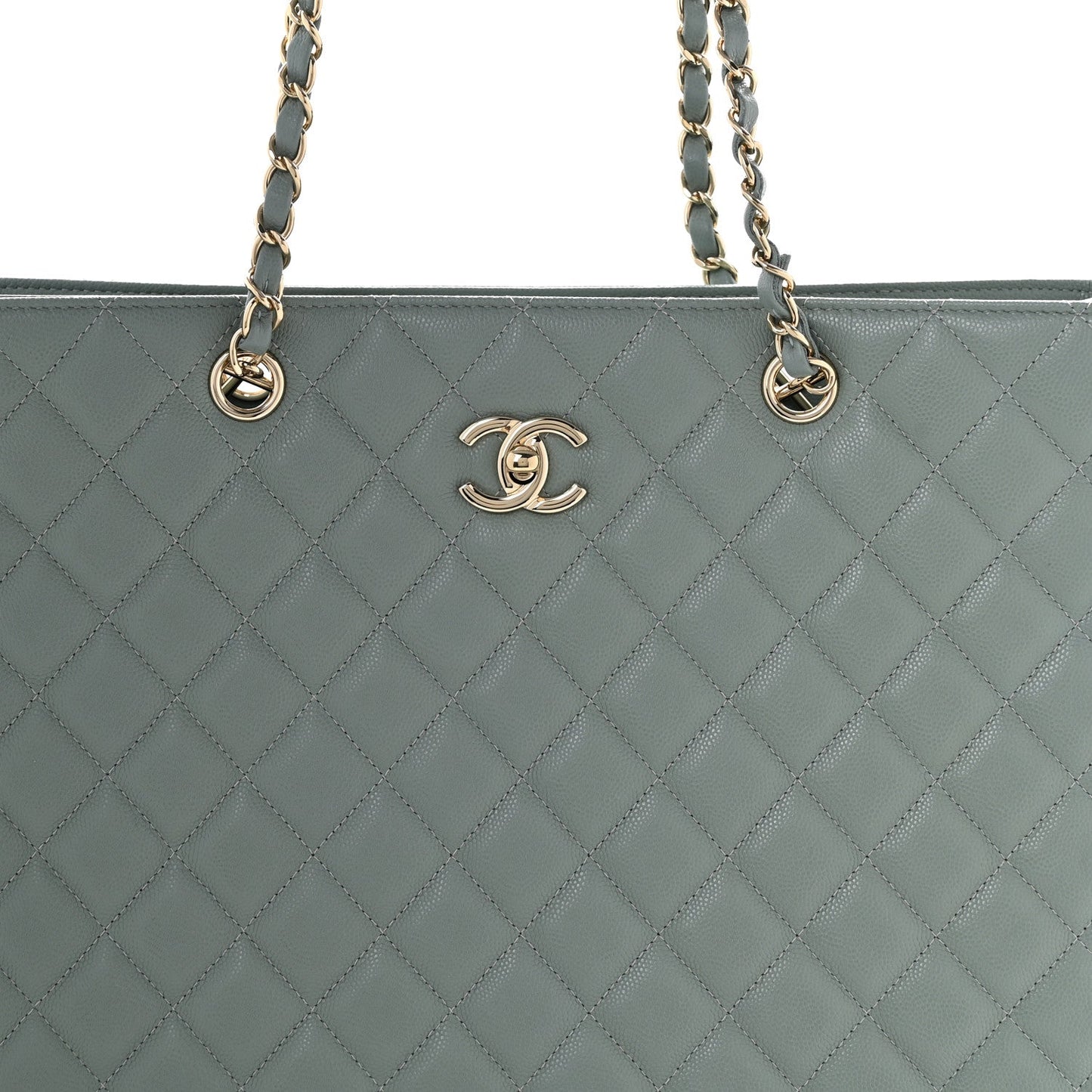 Caviar Quilted Large Classic Shopping Tote Light Green