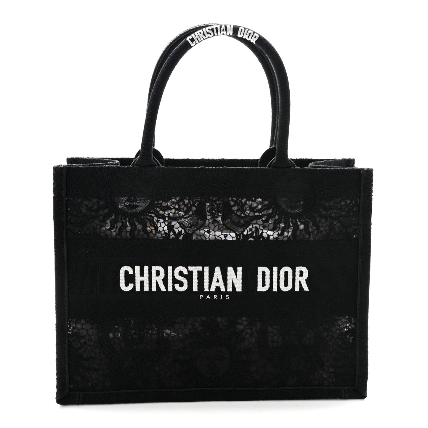 Embroidered 3D Macrame D-Lace Sun Medium Book Tote Black