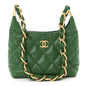 Shiny Crumpled Lambskin Quilted Small CC Funky Town Hobo Green