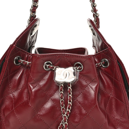 Shiny Crumpled Calfskin Quilted Mini Chanel 25 Handbag Dark Burgundy