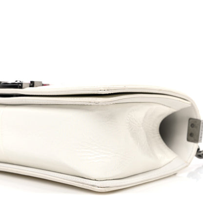 Patent Tweed Medium Boy Flap White