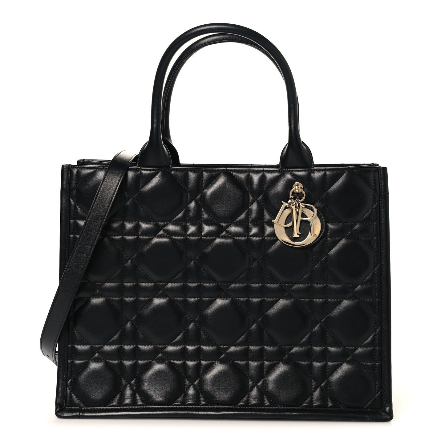 Calfskin Macro Cannage Medium Book Tote Black