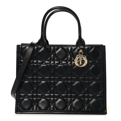 Calfskin Macro Cannage Medium Book Tote Black