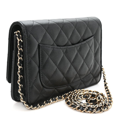 Caviar Quilted Crystal Heart CC Wallet On Chain WOC Black