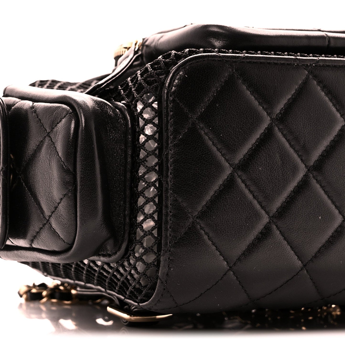 Shiny Lambskin Mesh Quilted Small Cargo Duma Drawstring Backpack Black