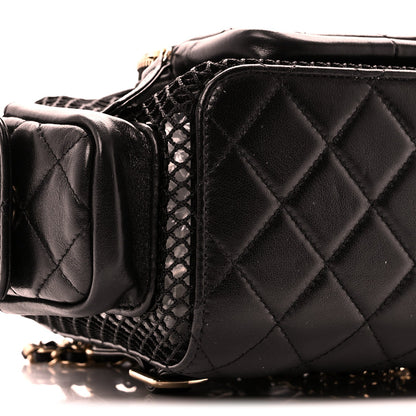 Shiny Lambskin Mesh Quilted Small Cargo Duma Drawstring Backpack Black