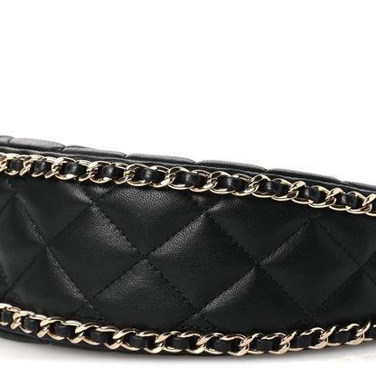 Lambskin Quilted Small Hobo Bag Black