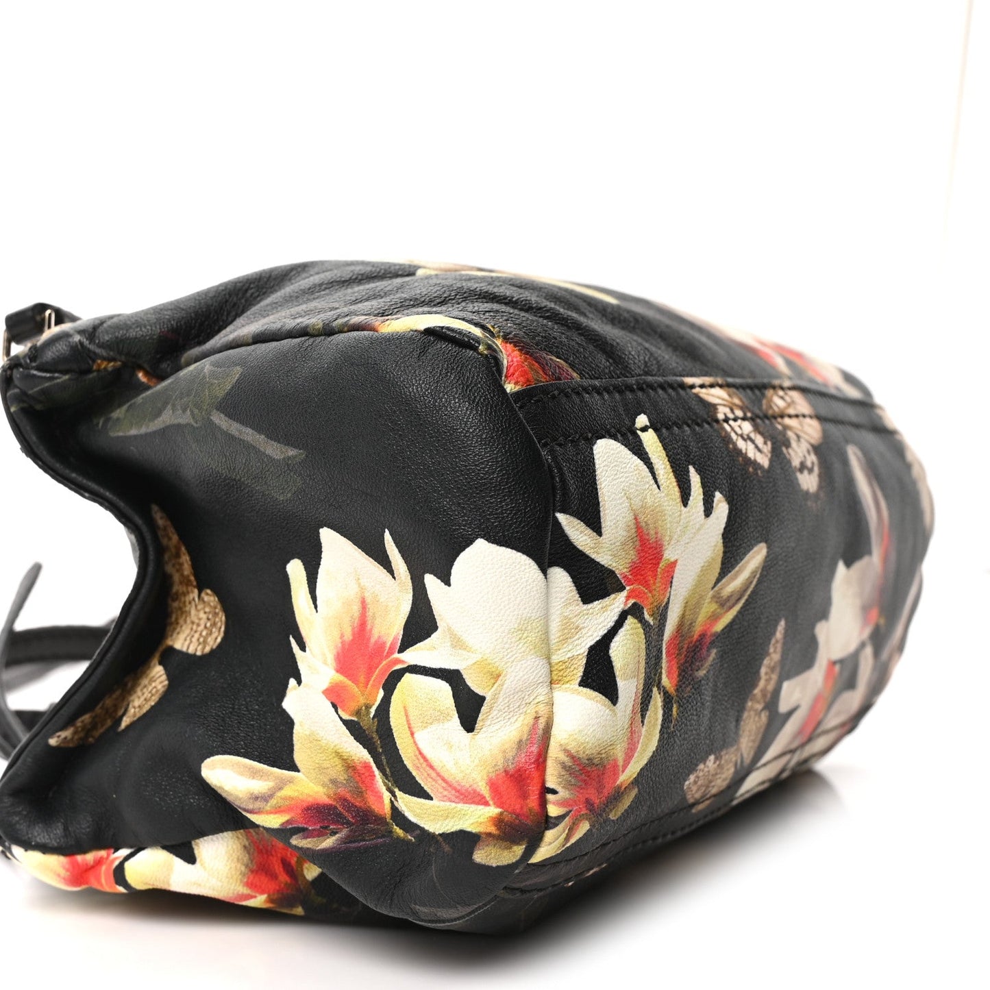 Lambskin Magnolia and Moth Print Mini Pandora Black