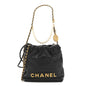 Shiny Crumpled Calfskin Quilted Pearl Mini Chanel 22 Black
