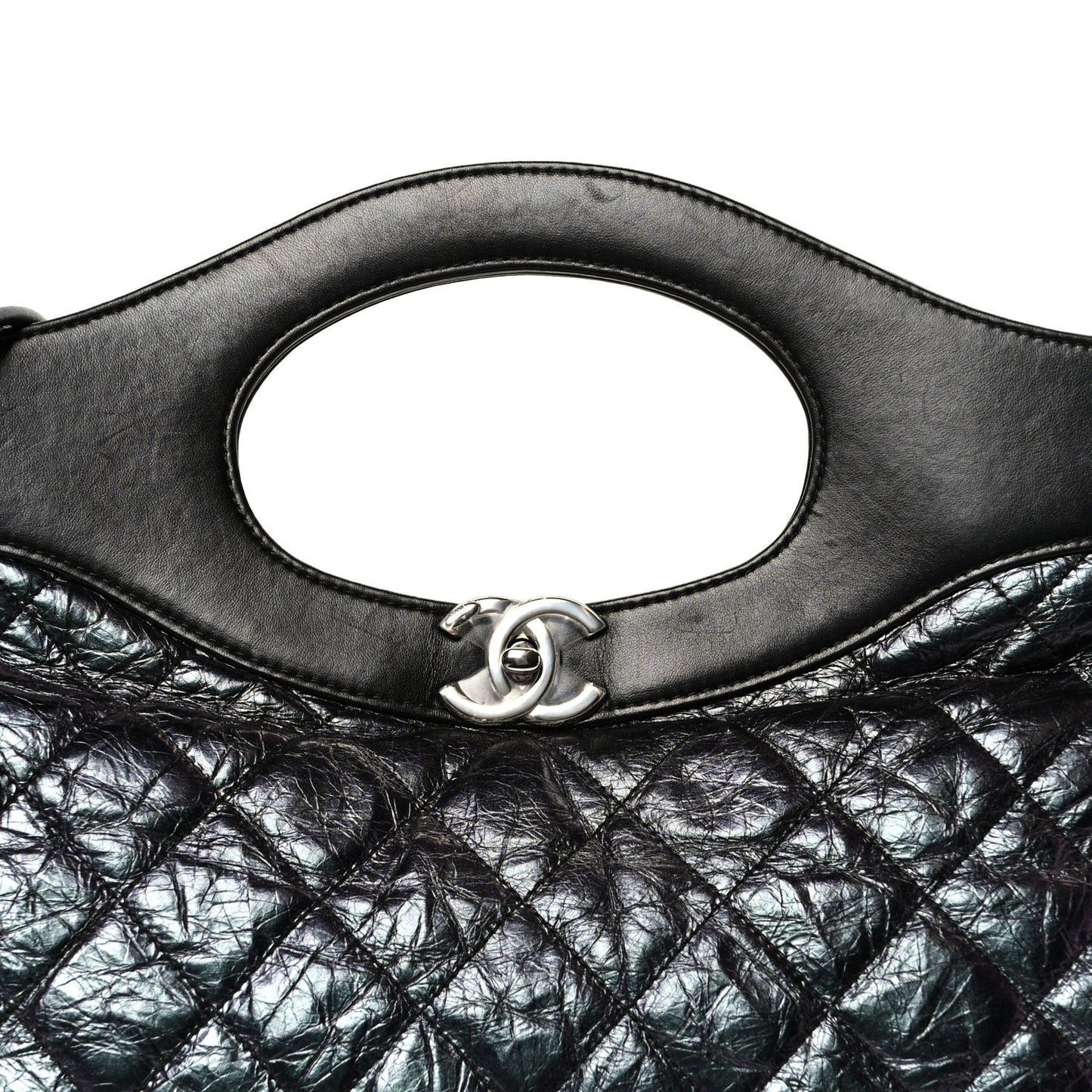 Crumpled Calfskin Quilted 31 Large Shopping Bag Black