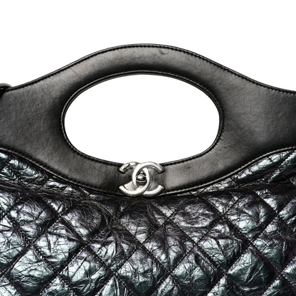 Crumpled Calfskin Quilted 31 Large Shopping Bag Black