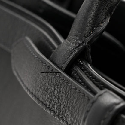 Soft Grain Calfskin Small Double Belt Tote Black