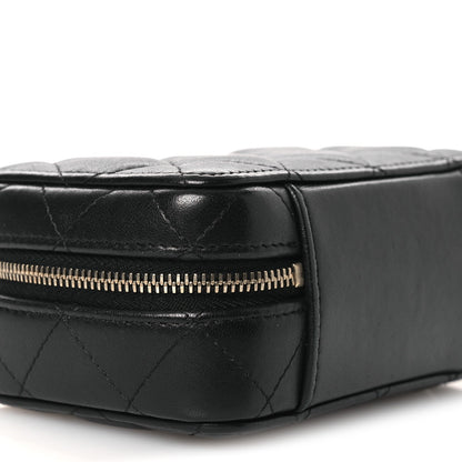 Lambskin Quilted Top Handle Mini Vanity Case Black