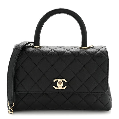 Caviar Quilted Mini Coco Handle Flap Black