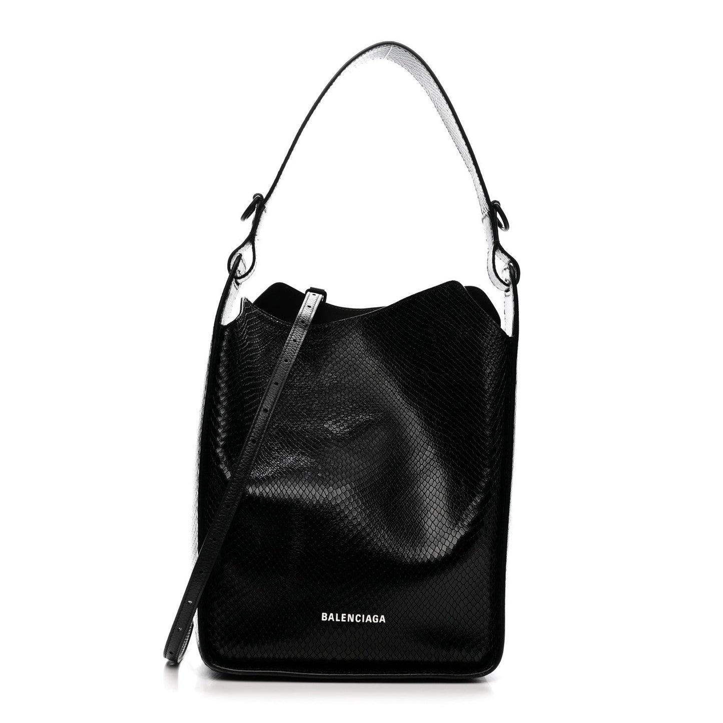 Extra Supple Calfskin Snakeskin Embossed Calfskin Small Tool 2.0 North-South Tote Black