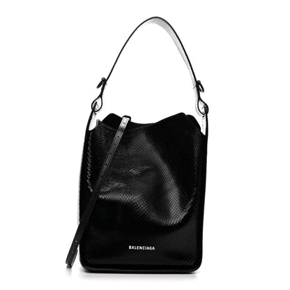Extra Supple Calfskin Snakeskin Embossed Calfskin Small Tool 2.0 North-South Tote Black