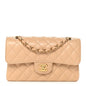 Caviar Quilted Small Double Flap Beige
