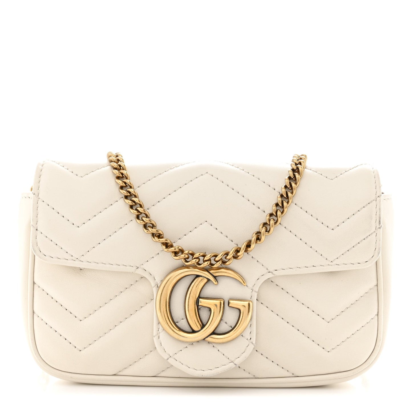 Calfskin Matelasse Super Mini GG Marmont Shoulder Bag White