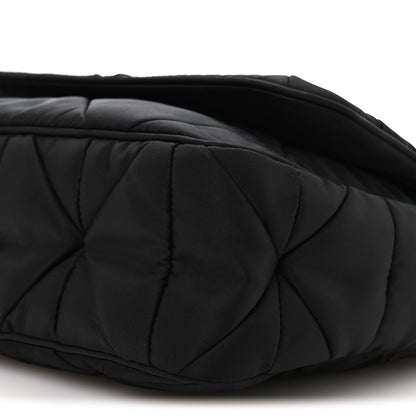 Re-Nylon Quilted Padded Flap Shoulder Bag Black