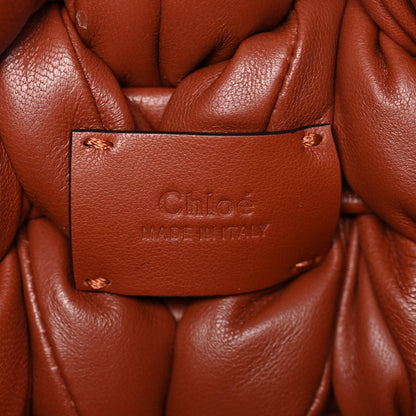 Lambskin Woven Wooden C Shoulder Bag Sepia Brown