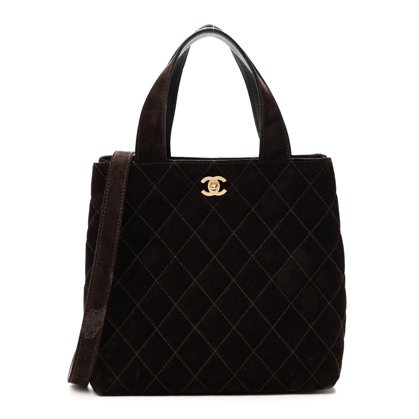 Suede Quilted Shopping Tote Brown