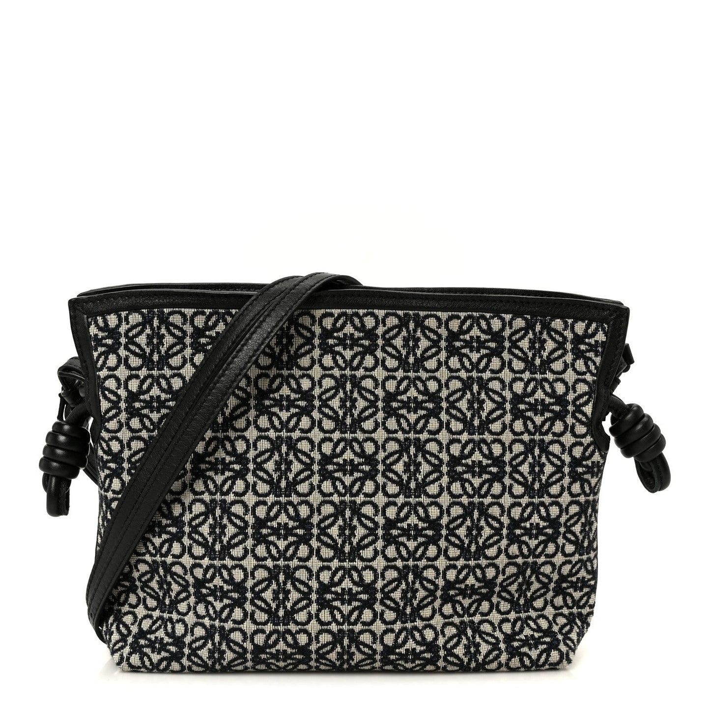 Jacquard Anagram Calfskin Mini Flamenco Knot Clutch Navy Black