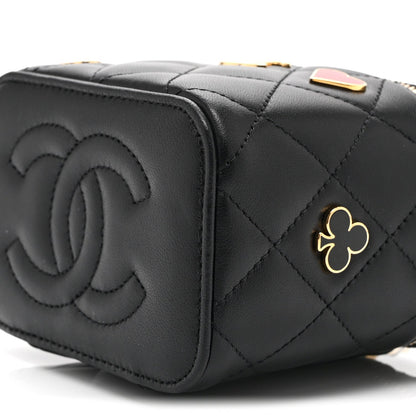 Lambskin Quilted Enamel Coco Casino Mini Vanity Case With Chain Black