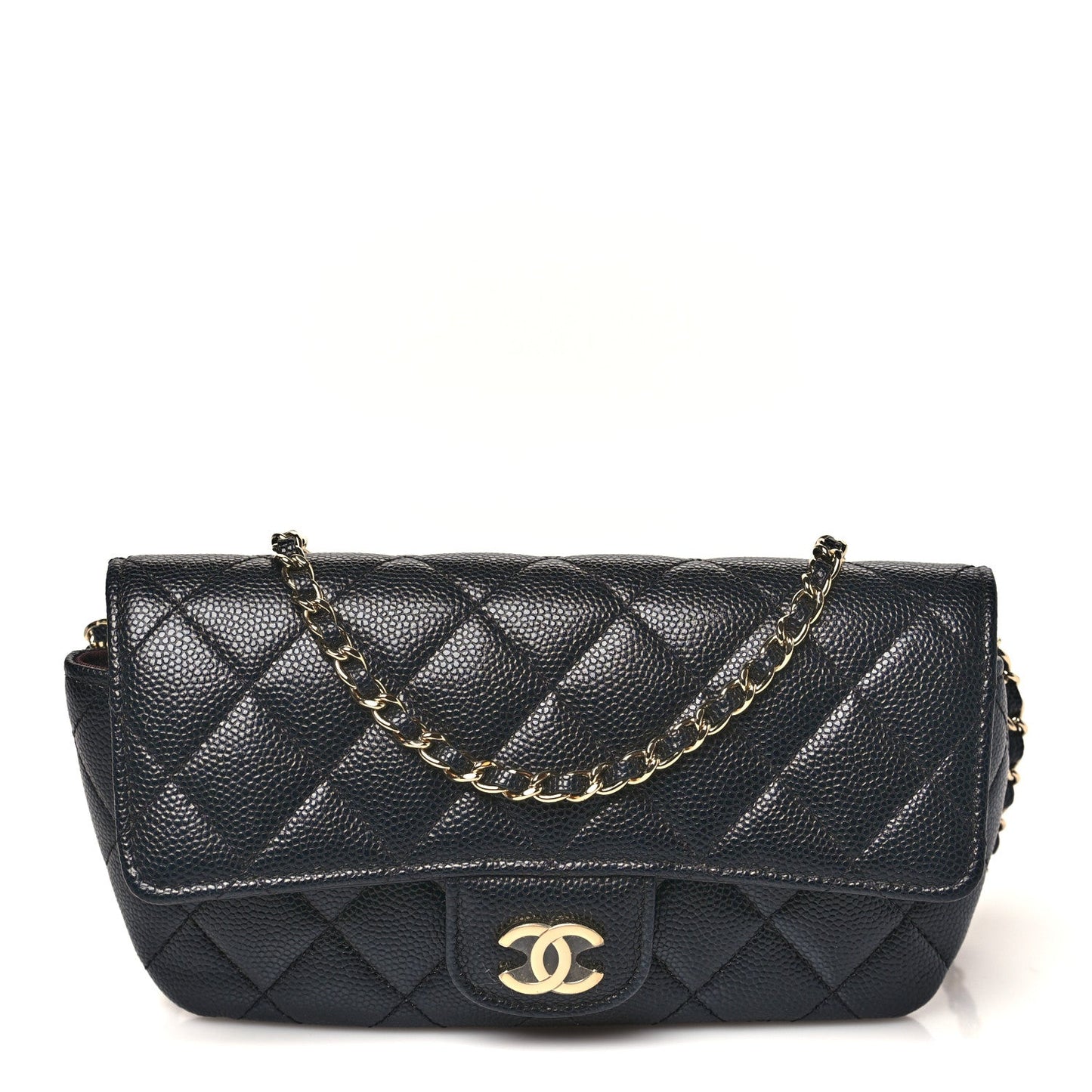 Caviar Quilted Glasses Case With Chain Black