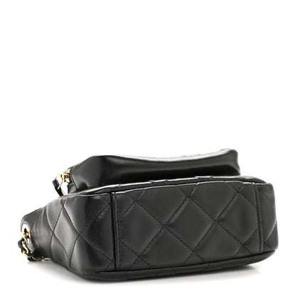Shiny Crumpled Lambskin Quilted Mini Clutch With Chain Black
