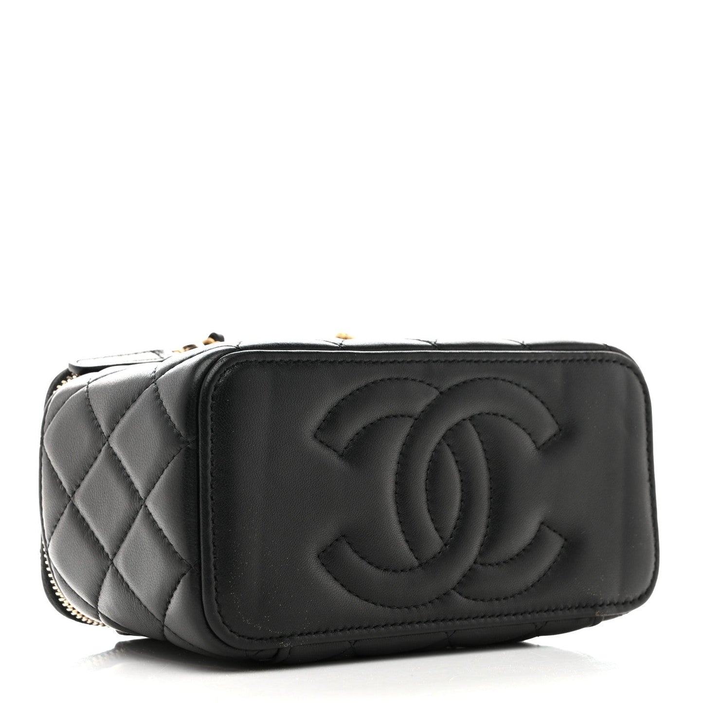 Lambskin Quilted Pearl Crush Small Vanity Case With Chain Black