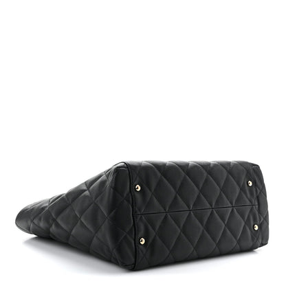 Caviar Quilted Large Shopping Tote Black
